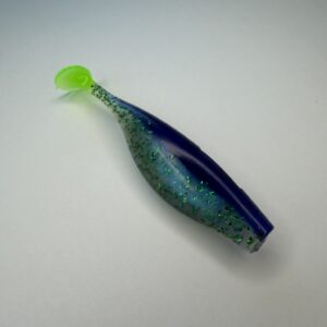 Blue and green paddle tail fishing lure